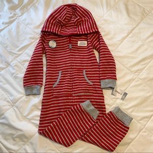 Red and grey striped cotton fleece lined one piece